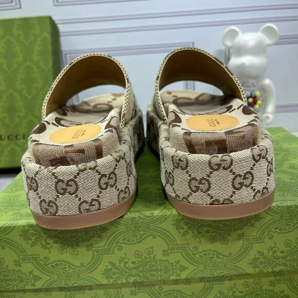 Gucci Brown Monogram Slippers - Picture 6 of 8